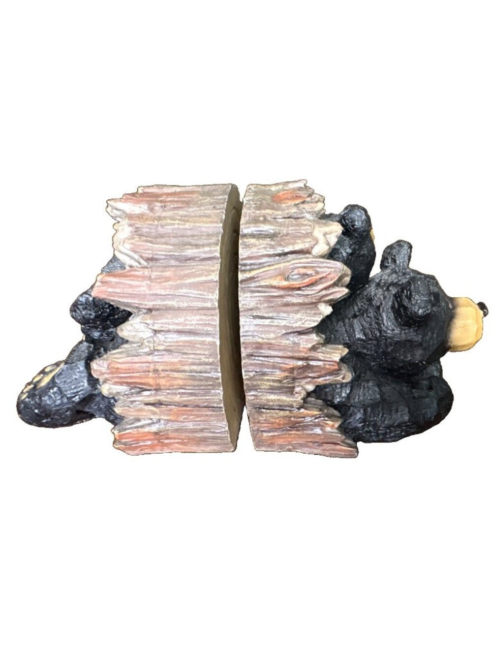 Set of 2-Black Bear Log Resin Bookends-Front & Back view-5” Tall-SO ADORABLE!